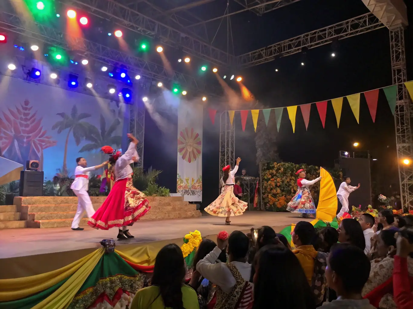 A vibrant image showcasing participants engaged in a traditional Limousin dance during a cultural festival, capturing the energy and community spirit of the event.