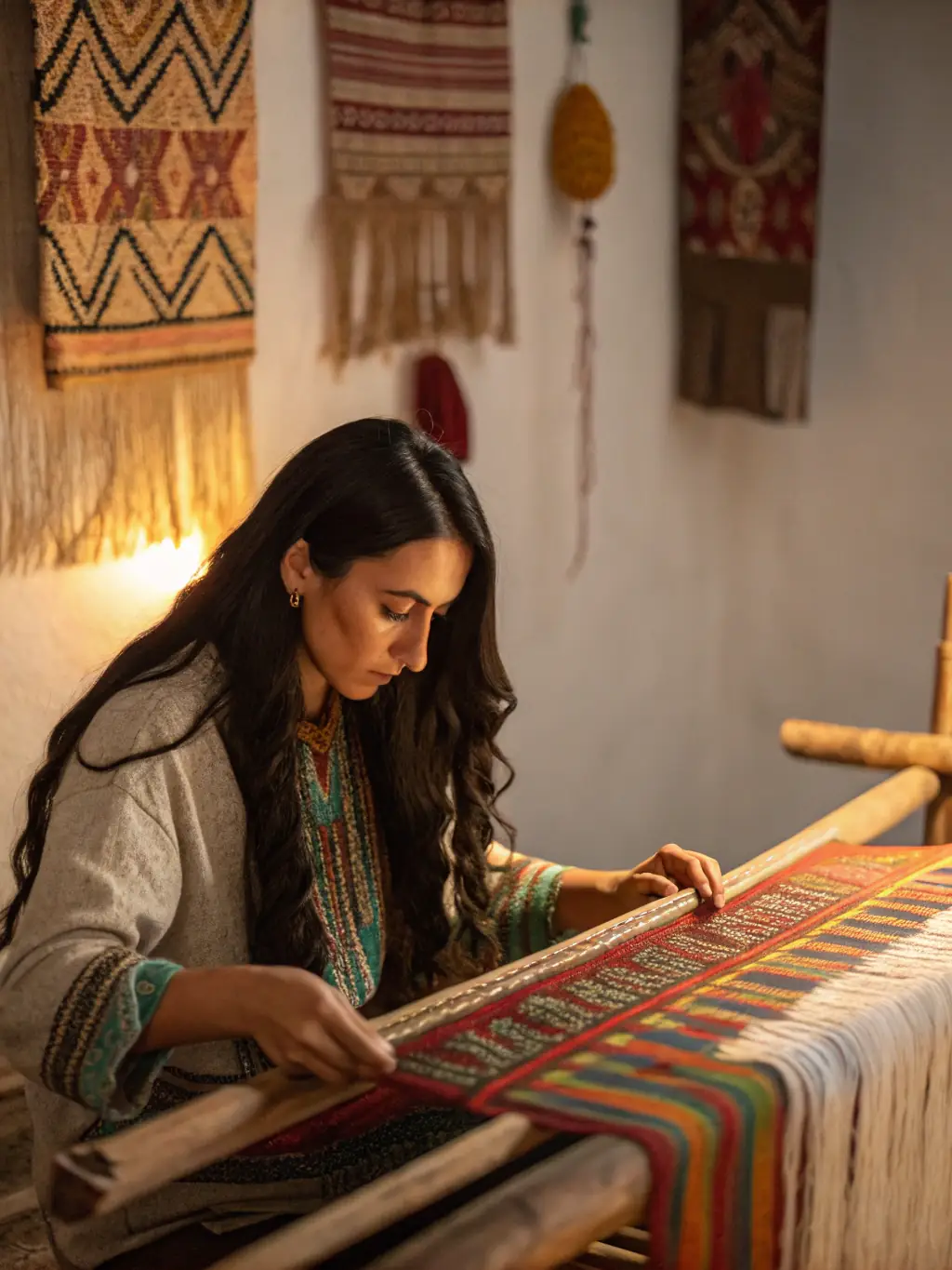 A photograph depicting artisans demonstrating traditional Limousin weaving techniques at a local cultural fair, showcasing the preservation of traditional crafts.