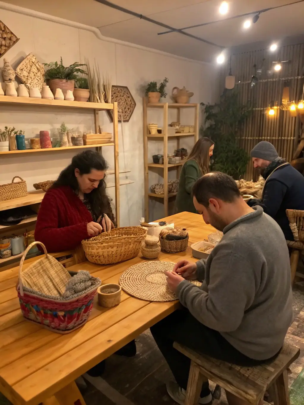A photo of participants learning traditional crafts, such as weaving or pottery, during a workshop organized by the organization.